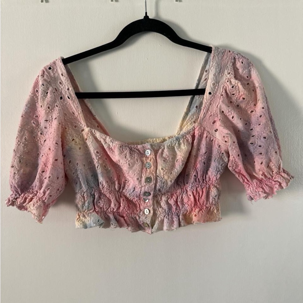 Urban Outfitters Pastel Tie-Dye Eyelet Crop Top